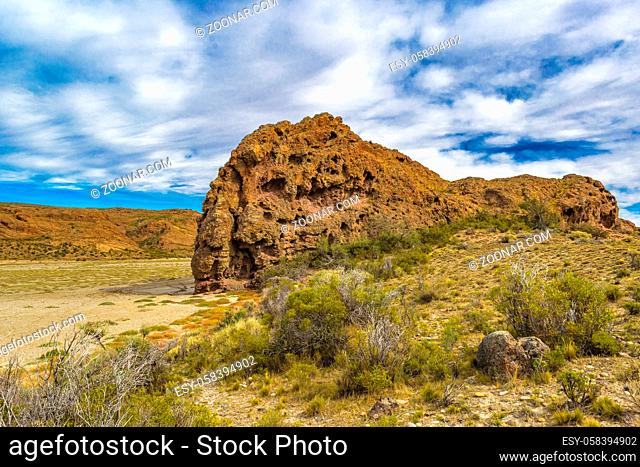 Arid environment landscape scene at patagonian valley located in Santa Cruz province, Argentina