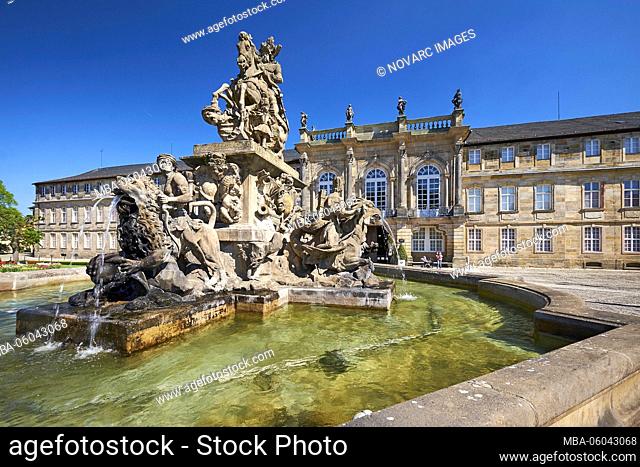 Margrave fountain in front of the New Castle in Bayreuth, Upper Franconia, Bavaria, Germany