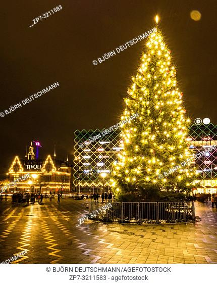 The enlightened Tivoli Garden, Copenhagen, Denmark, during Nighttime and Christmas Time