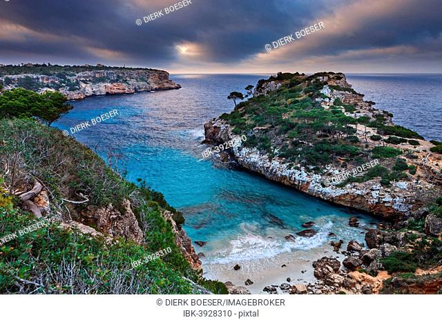 Coast at dawn, Calo des Moro, Santanyi, Majorca, Balearic Islands, Spain