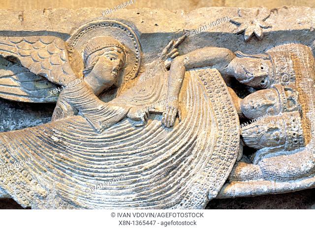 The sleeping magi, capital column 12th century, Autun Cathedral, Autun, Saone-et-Loire department, Burgundy, France