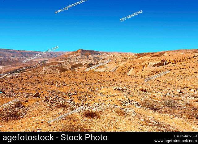 Rocky hills of the Negev Desert in Israel. Breathtaking landscape of the desert rock formations in the Southern Israel Desert