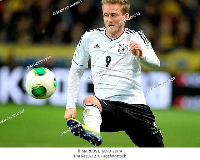 Germany's Andre Schürrle during the World Cup group C qualification match at Friends Arena Solna in Stockholm, Sweden, 15 October 2013
