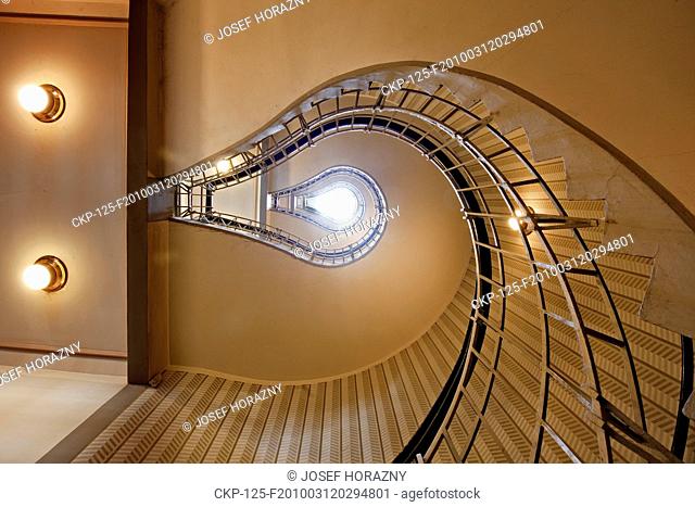 Staircase stairway in the cubist building 'House of the Black Madonna' by Josef Gocar in Prague, Czech Republic Now the house is used as a museum of Cubism CTK...