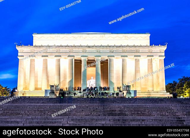 Lincoln Memorial building in Washington DC USA at night sunset