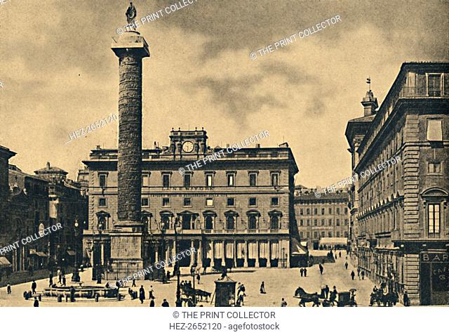 'Roma - Square and Column of Marcus Aurelius', 1910. Palace of the Portico of Veji - On the r. Chigi Palace. The Column of Marcus Aurelius is a Roman victory...