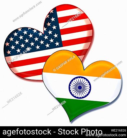 USA and India hearts. Graphic design about the friendship and ties between these countries