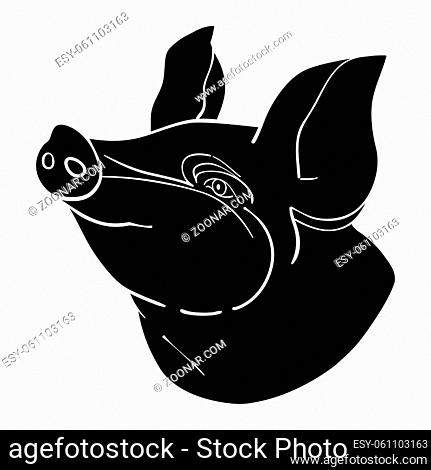 Pork head avatar, Chinese zodiac sign, black silhouette isolated on white