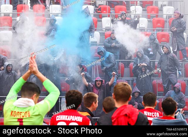 RUSSIA, REPUBLIC OF CRIMEA - NOVEMBER 25, 2023: Fans throw coloured powder after the 2023 Russian Second League Division B Group 1A Round 6 football match...