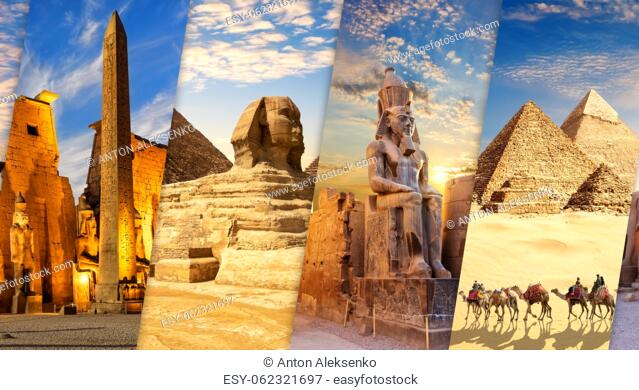 Luxor and Giza views in one collage of Egypt