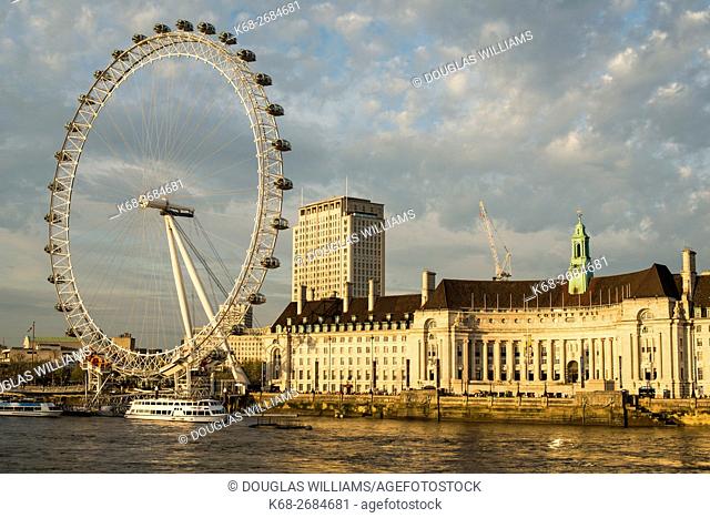 The London Eye and County Hall, London, England, UK