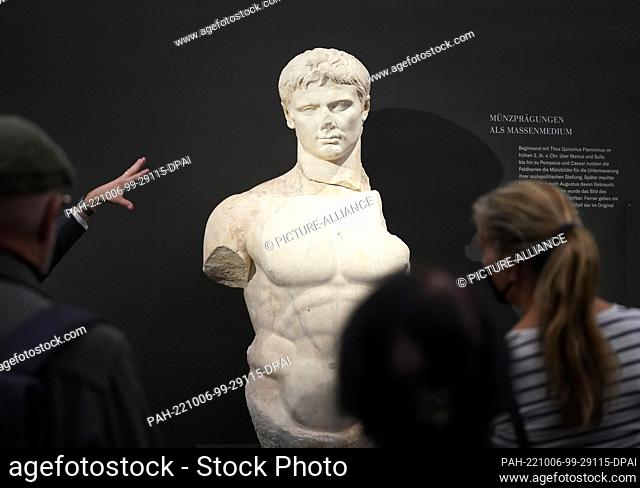 PRODUCTION - 06 October 2022, Hamburg: A statue of Augustus, on loan from the museum in Arles, is on display in the exhibition ""The New Images of Augustus