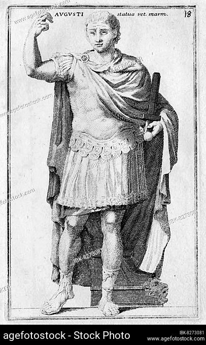 Augustus, Gaius Octavius, 23. September 63 v. Chr. 19. August 14 n. war der erste römische Kaiser, aus Calcografia di Roma, Serafino Giovannini (1779)