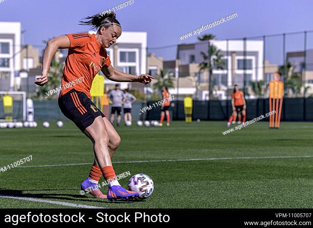 Belgium's Tine De Caigny pictured in action during a winter training camp of Belgium's national women's soccer team the Red Flames