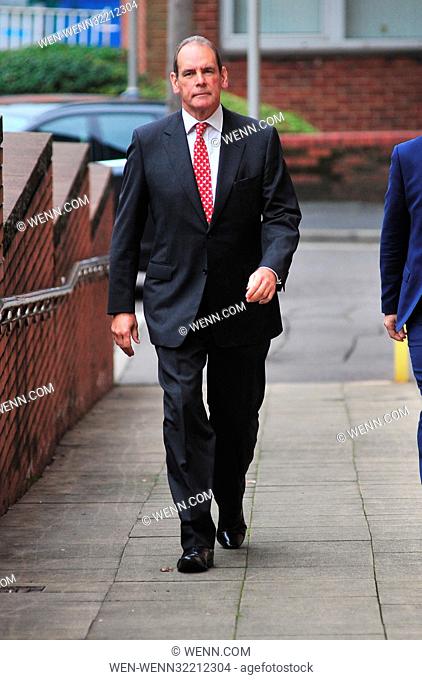 Sir Norman Bettison and Peter Metcalf are seen arriving for the first day of the Hillsborough trial, Preston Featuring: Sir Norman Bettison Where: Liverpool