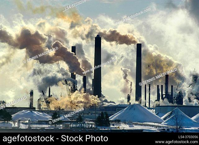 air pollution frrom chemical valley in Sarnia Ontario Canada bordering Port Huron Michigan USA from oil refineries