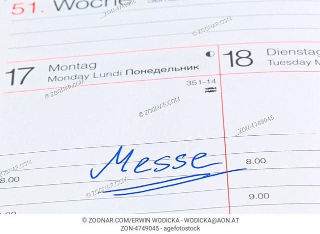 Ein Termin ist in einem Kalender eingetragen: Messe