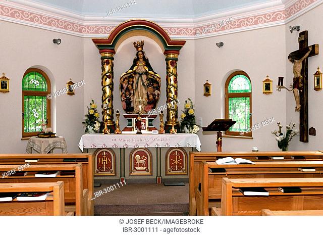 Interior view, altar with Virgin of Mercy, chapel at Windlahn, Sarntal