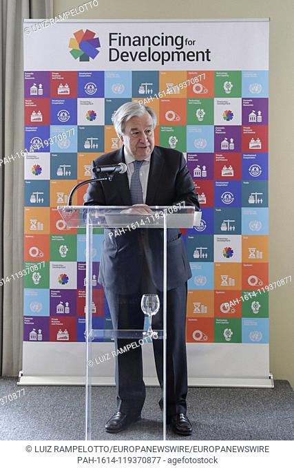 United Nations, New York, USA, April 15, 2019 - Remarks by the UN Secretary General Antonio Guterres announcing the opening of the SDG Investment Fair hosted by...