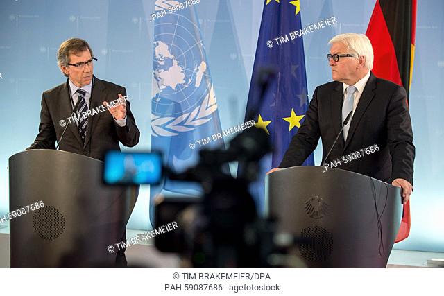 Bernardino Leon (L), Special Representative of the UN Secretary-General for Libya, and German Foreign Minister Frank-Walter Steinmeier attend a press conference...