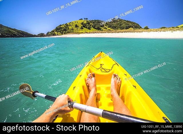 Kayaking in the Bay of Islands, in the Waikare Inlet, while on a boat trip from Russell, Northland Region, North Island, New Zealand