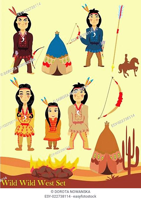 Cartoon characters indian, wild west collection