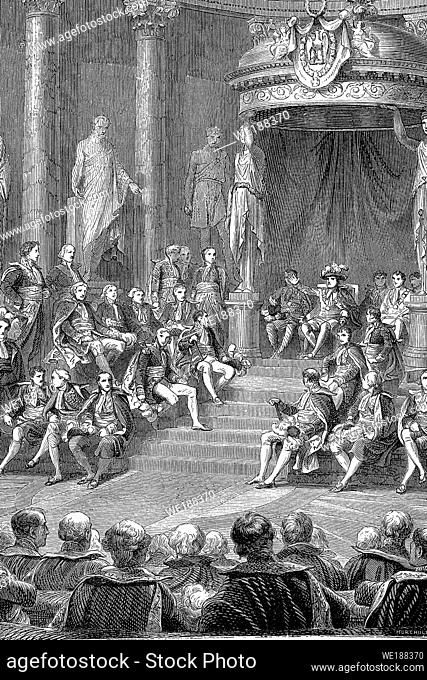 Imperial session in the French senate. 1804. Antique illustration. 1890