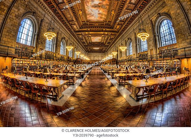 The Rose Main Reading Room in the main branch of the New York Public Library on 5th Avenue and 42nd Street in New York City