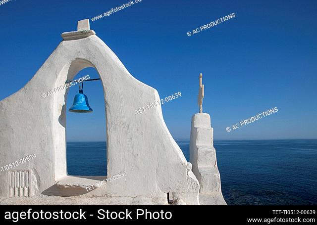 Greece, Cyclades Islands, Mykonos, Chora, Bell tower of Paraportiani Orthodox Church