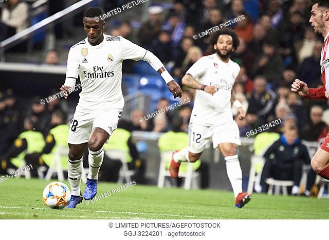Vinicius Junior (forward; Real Madrid) in action during Copa del Rey, Quarter Final match between Real Madrid and Girona FC at Santiago Bernabeu Stadium on...
