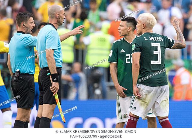 Hiring LOZANO (2nd right to left, MEX) and Carlos SALCEDO (right, MEX) are angry after the end of the game on referee Gianluca OCCHI (li