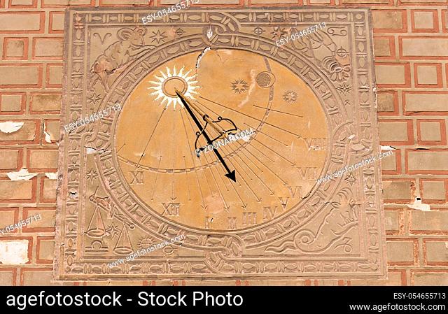 Sundial, solar clock in the Old Town of Warsaw, Poland