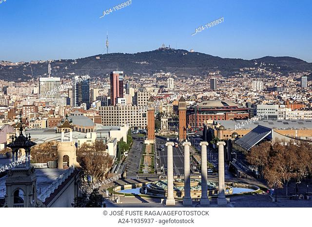 Spain , Catalunya Region , Barcelona City, Sans District , Plaza de España, Tibidabo Mountail