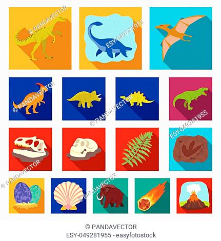 Different dinosaurs flat icons in set collection for design. Prehistoric animal vector symbol stock illustration