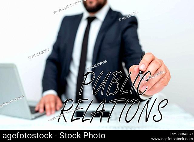 Conceptual caption Public Relations, Business concept practice managing spread of information between individual Remote Office Work Online Smartphone Voice And...