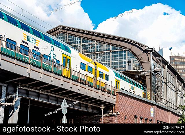 Berlin, Germany - July 27, 2019: Train on the platform of Friedrichstrasse station