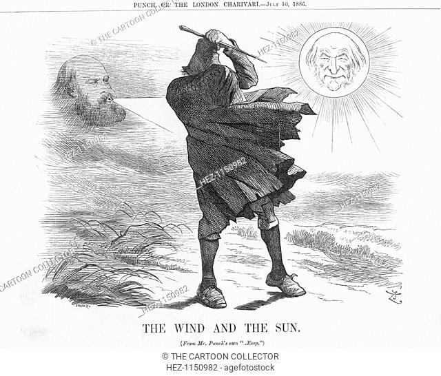 'The Wind and the Sun', 1886. Irish Discontent in the sunlight of the Liberal Prime Minister, Gladstone. On the other side