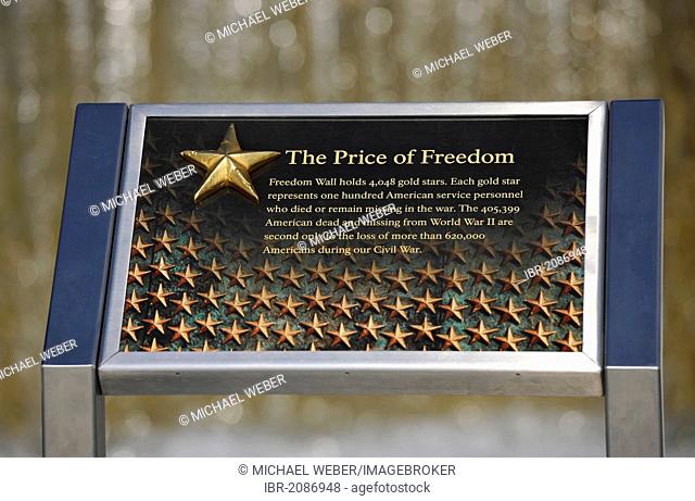 Panel in front of the Memorial Wall The Price of Freedom with 4048 stars in honour of U.S. soldiers, National World War II Memorial