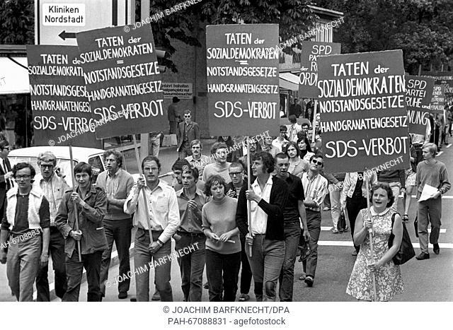 Demonstration on 30 June 1970 in Tuebingen against the ban of the SDS (Socialist German Student League) of Heidelberg. - Tübingen/Baden-Württemberg/Germany