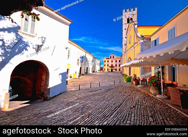 Motovun. Main stone square and church in historic town of Motovun, Istria region of Croatia