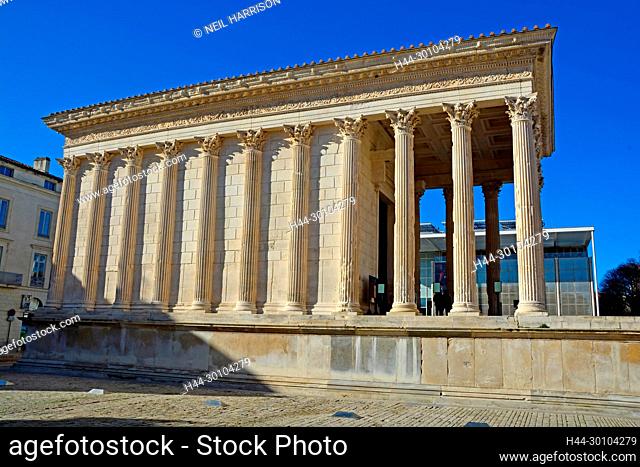 The Maison Carree in the centre of Nimes, Southern France. This is a 2, 000 year old Ancient Roman Temple the best preserved of its kind anywhere