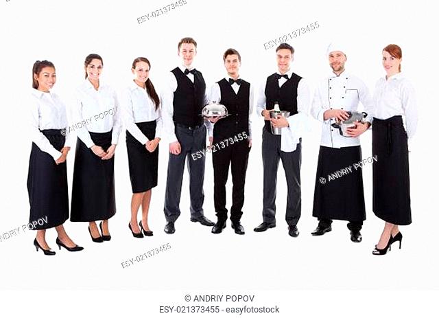 Large group of waiters and witresses