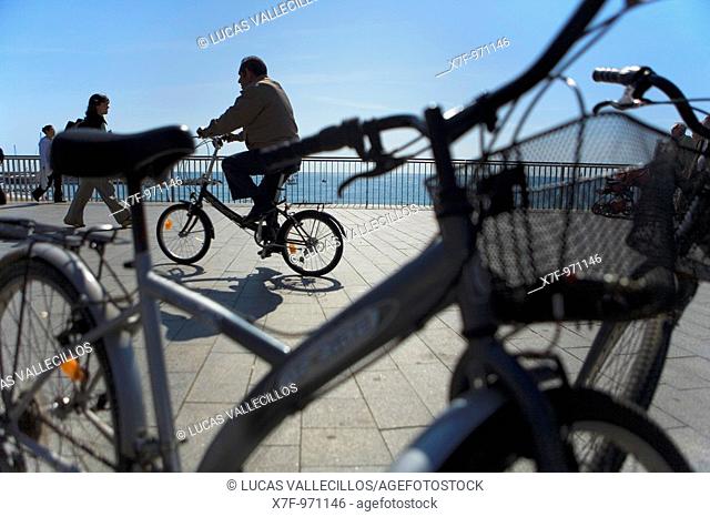Barcelona:Bikes in Passeig Marítim of the Barceloneta