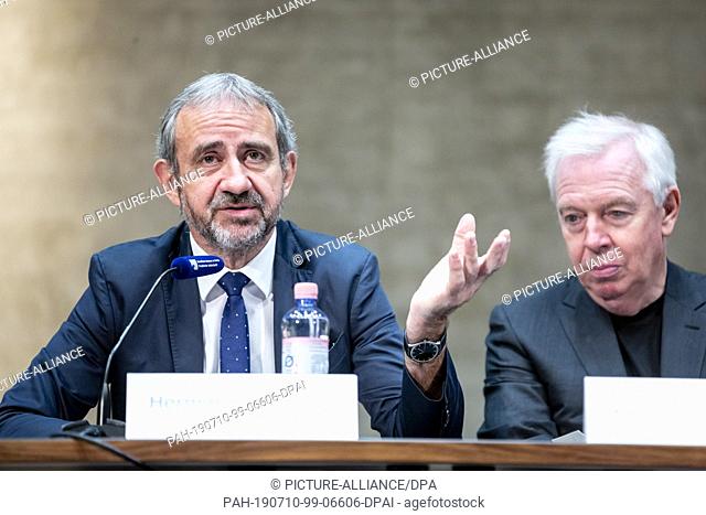 10 July 2019, Berlin: Hermann Parzinger (l), President of the Prussian Cultural Heritage Foundation, attends a press conference on the forthcoming opening of...