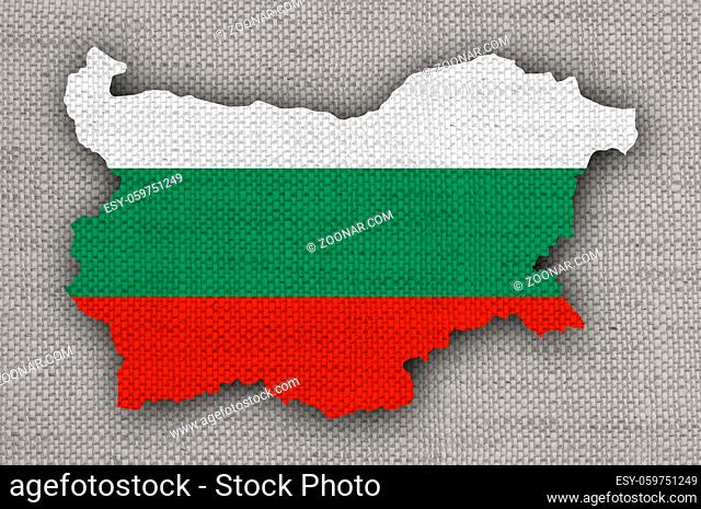 Karte und Fahne von Bulgarien auf altem Leinen - Map and flag of Bulgaria on old linen