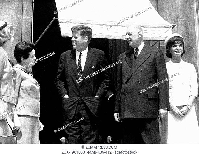 June 1, 1961 - Paris, France - Mme. DE GAULLE, President JOHN F. KENNEDY, General CHARLES DE GAULLE and Mrs. JACQUELINE KENNEDY during Kennedy's official visit...