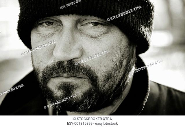 hobo with hat, selective focus on face, made on Canon 5D mark two