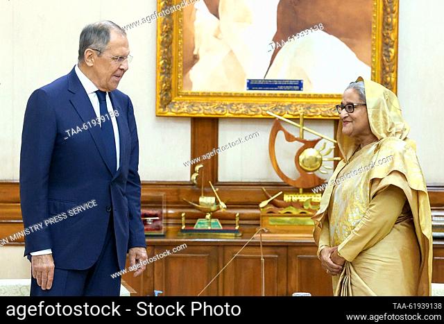 BANGLADESH, DHAKA - SEPTEMBER 8, 2023: Russia's Minister of Foreign Affairs Sergei Lavrov (L) and Bangladesh's Prime Minister Sheikh Hasina are seen during a...