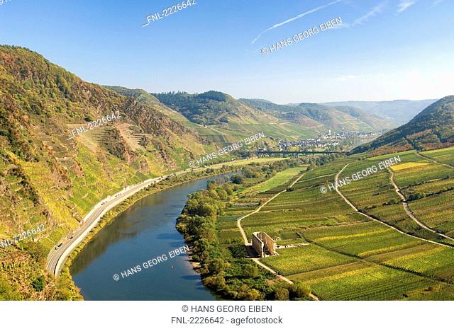 River passing through landscape, Moselle River, Ediger-Eller, Rhineland-Palatinate, Germany