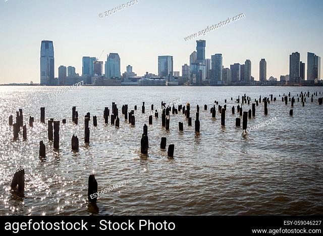 New York Skyline landscape from one of the banks of the Hudson River in NYC